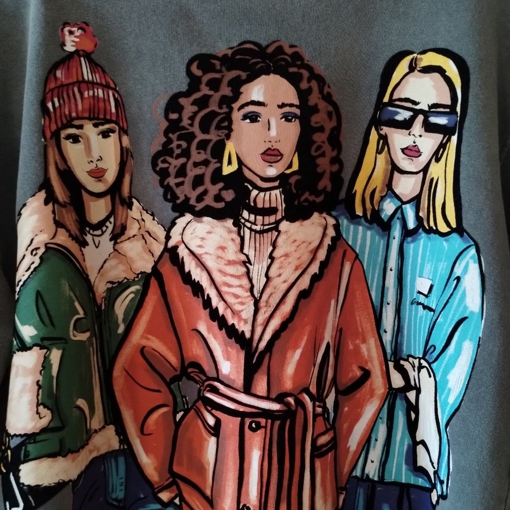 Used Anthracite Grey Graphic Girls Washed Effect Sweatshirt